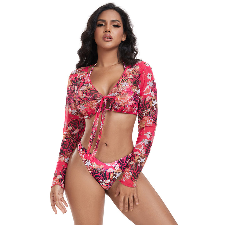 Damen Buntes Crop-Top mit langen Ärmeln und Knotendetail Echo Archiv
