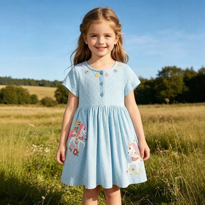 Mädchen Sommerkleid mit gesticktem Einhornmotiv Echo Archiv