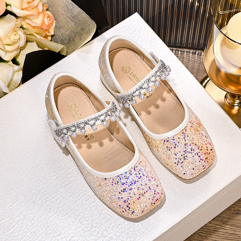 Mädchen Glitzernde Mary Jane Ballerinas mit Perlen und Schleifendekor Echo Archiv