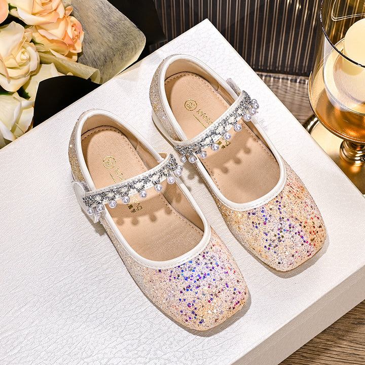 Mädchen Glitzernde Mary Jane Ballerinas mit Perlen und Schleifendekor Echo Archiv