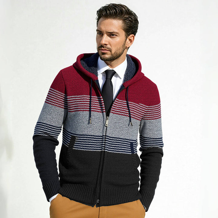 Herren Designermantel mit Kapuze und strukturiertem Strickmuster Echoarchiv
