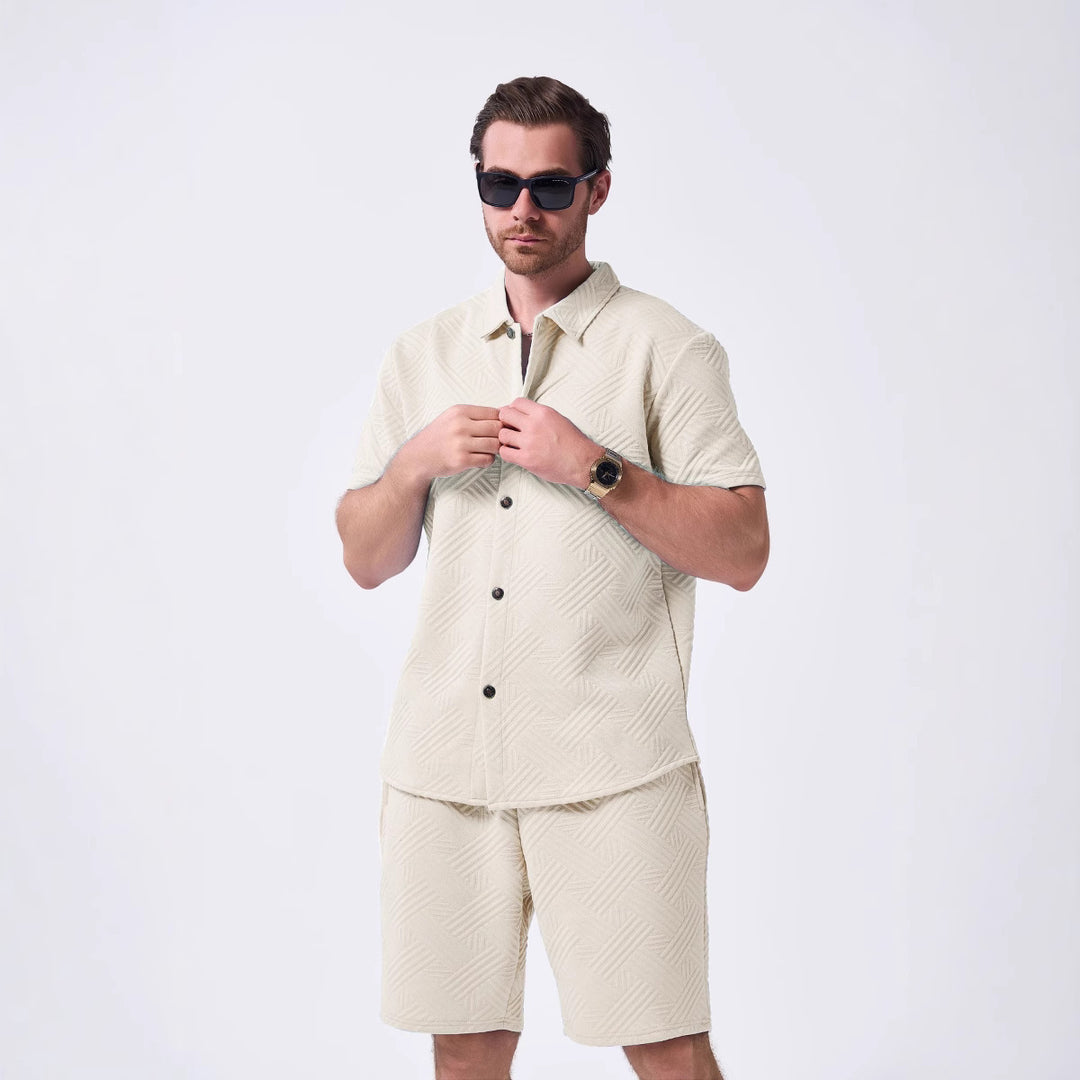Herren Freizeit Kurzarmhemd und Shorts Set mit strukturiertem Muster Echoarchiv