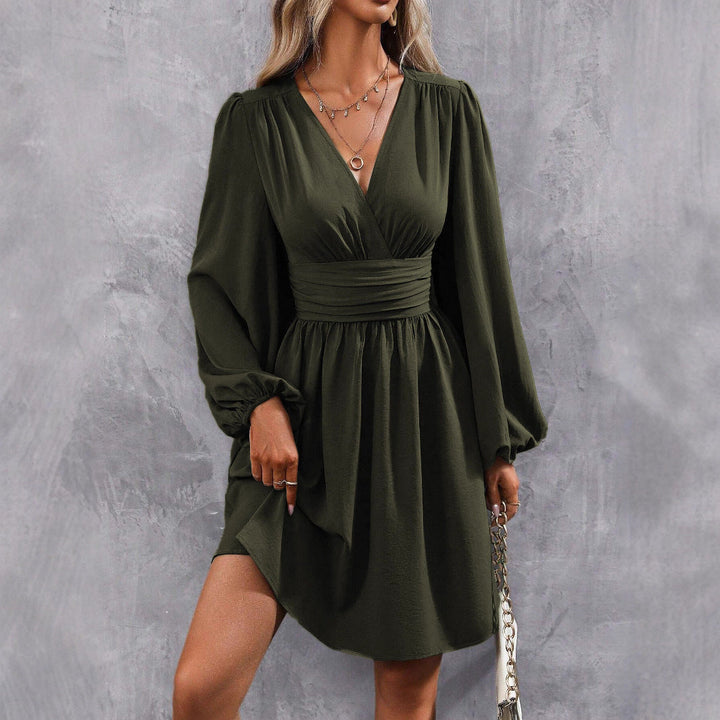 Damen Knielanges Wickelkleid mit eleganten Puffärmeln – Élara