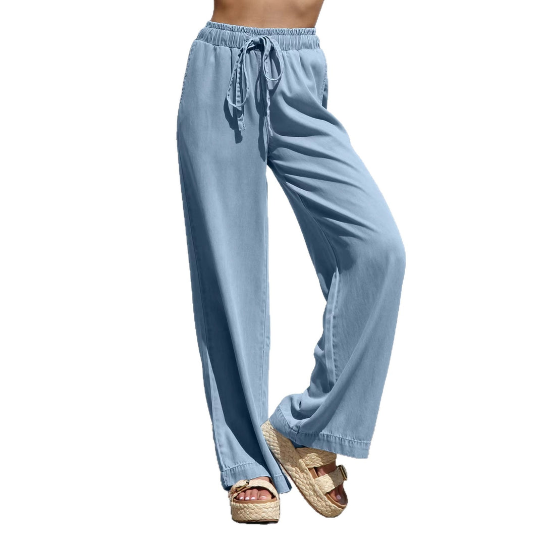 Damen nan weite Leinen-Optik Sommerhose mit elastischem Bund, Kordelzug und Seitentaschen Echo Archiv