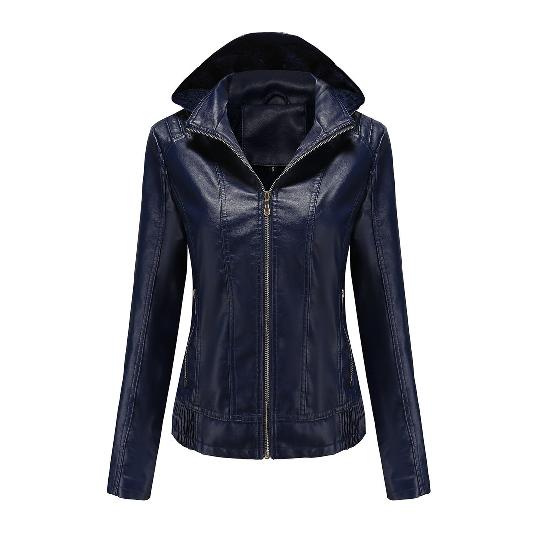 Damen nan taillierte Kunstlederjacke mit Kapuze, wattiertem Innenfutter und verdeckten Reißverschlusstaschen Echo Archiv