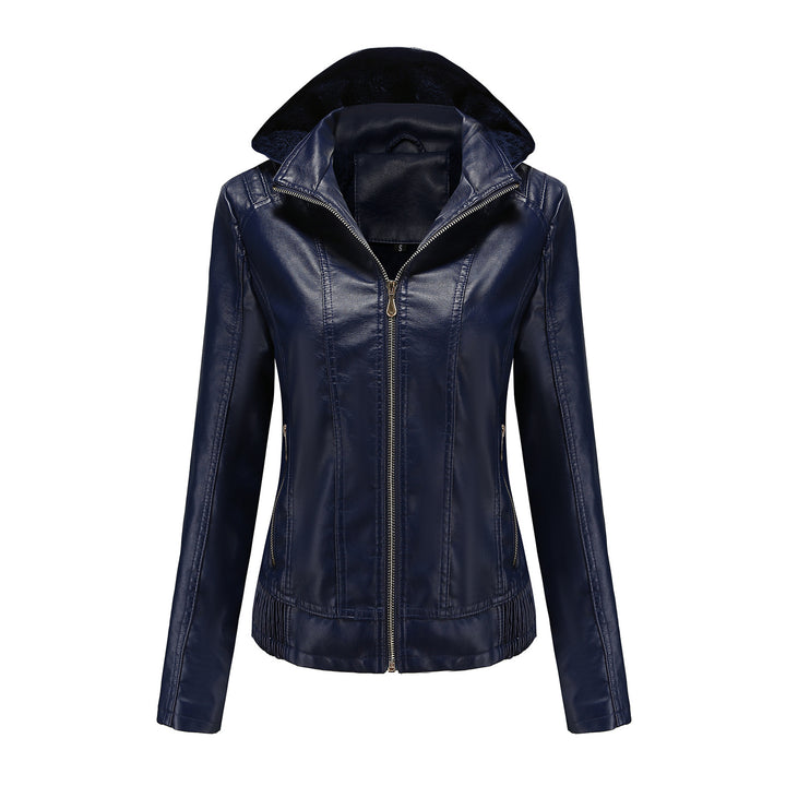 Damen nan taillierte Kunstlederjacke mit Kapuze, wattiertem Innenfutter und verdeckten Reißverschlusstaschen Echo Archiv