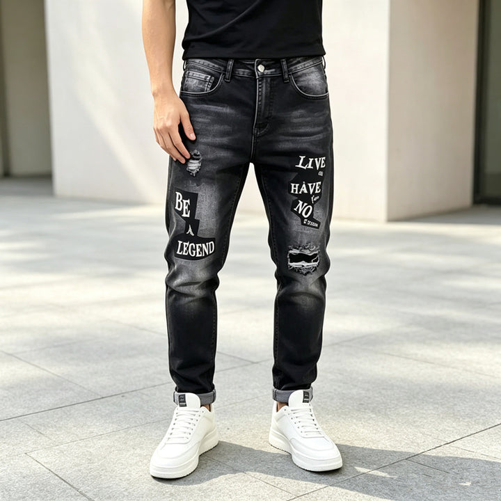 Herren Modische Ripped Jeans mit grafischen Prints Echoarchiv
