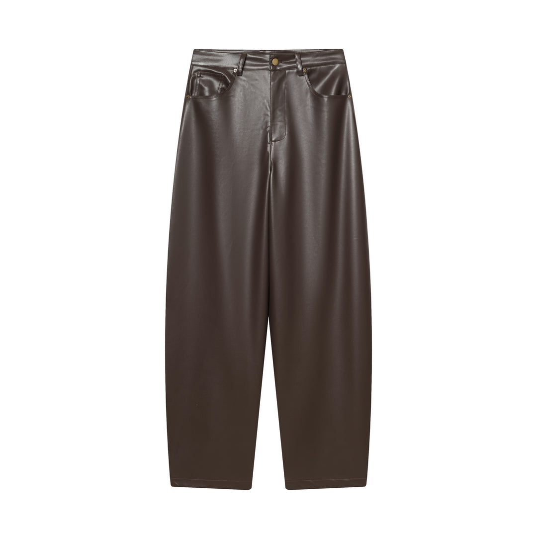 Damen nan weite Highwaist Cropped-Lederhose mit Five‑Pocket und geradem Bein Echo Archiv