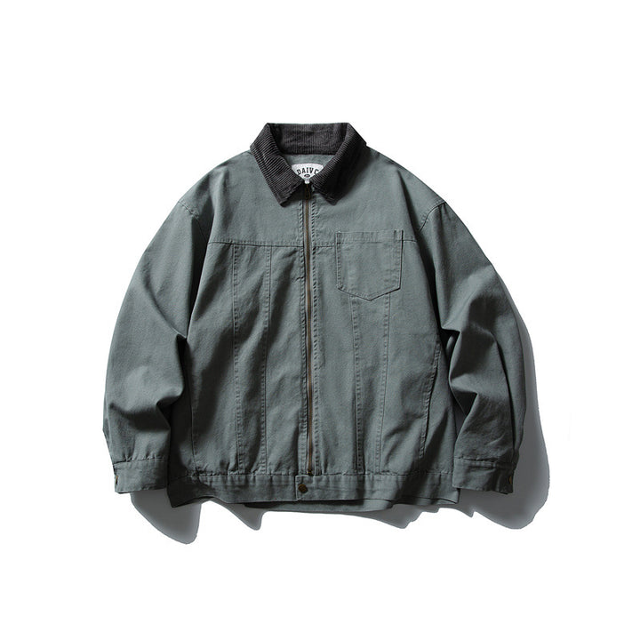 Herren Boxy-Canvas-Blousonjacke mit Cordkragen und durchgehendem Reißverschluss Echoarchiv
