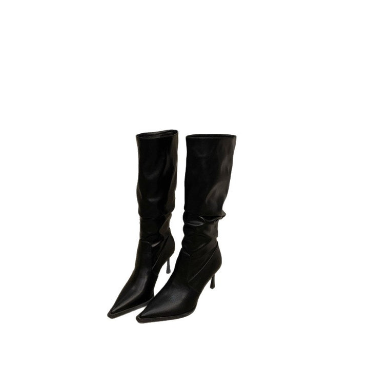 Damen Slouchy kniehohe Stiefel mit spitzer Zehenform und skulpturellem Stiletto-Absatz – Lioré
