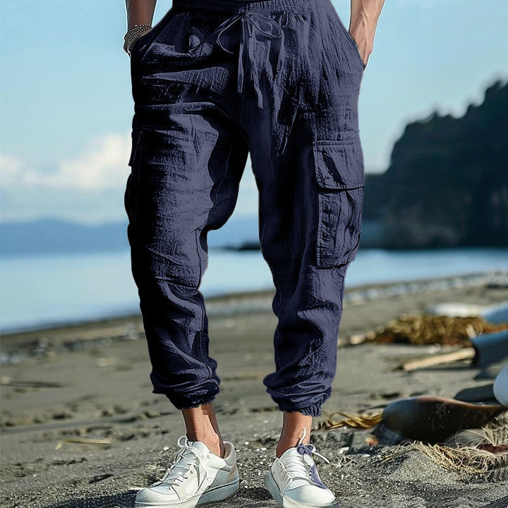 Herren leichte Cargo-Hose mit elastischem Bund und seitlichen Taschen Echoarchiv