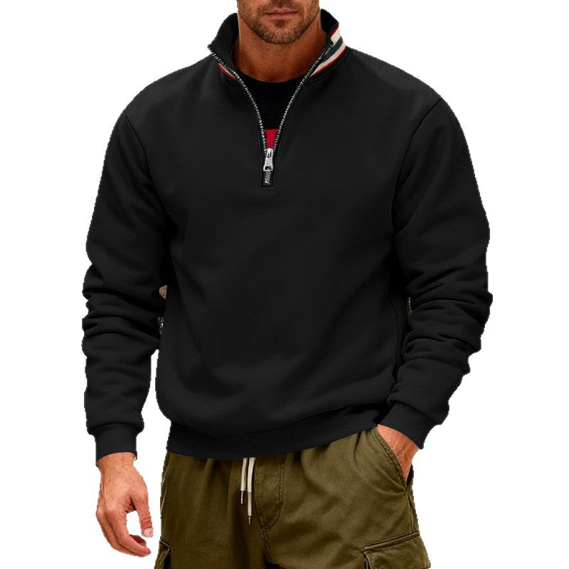 Herren Fleece-Pullover mit halbem Reißverschluss und farblich abgestimmtem Kragen Echoarchiv