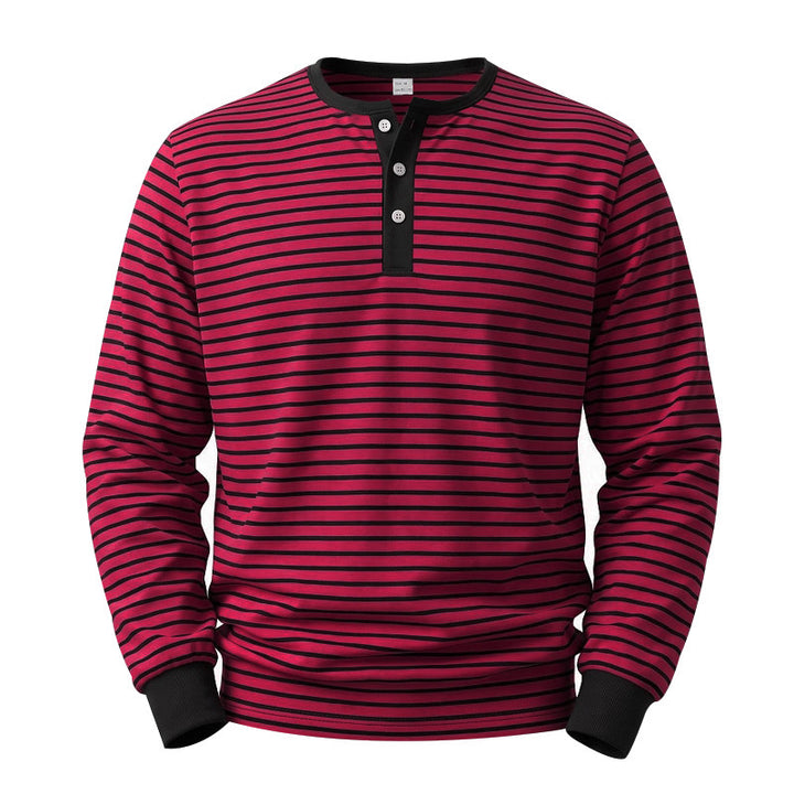 Herren Gestreiftes Langarm-Henleyshirt aus Baumwolljersey mit Knopfleiste Echoarchiv