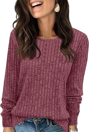 Damen Strukturierter Rippstrick-Pullover mit Rundhalsausschnitt, legerer Silhouette und weichen Bündchen Echo Archiv