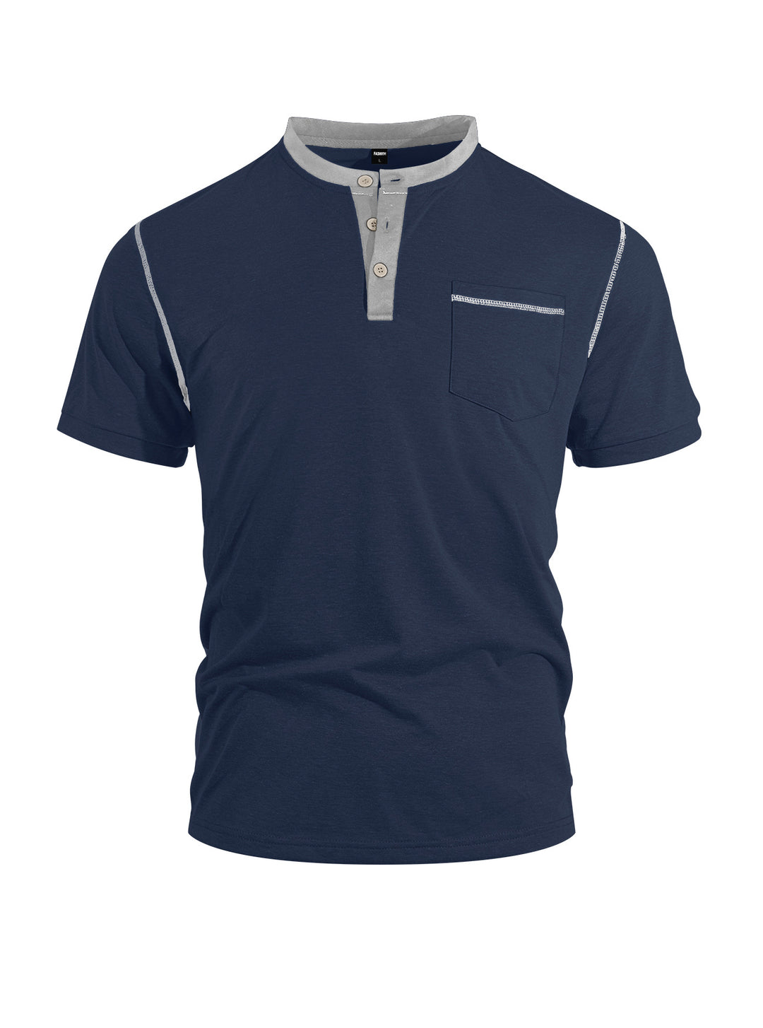 Herren nan legeres Kurzarm-Bandkragenshirt mit Knopfleiste Brusttasche und Flatlocknähten Echo Archiv