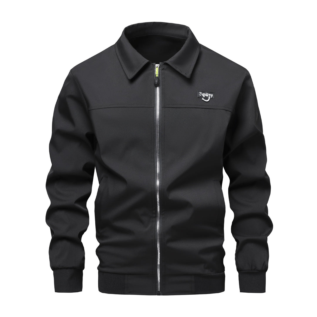 Herren Collar-Zip-Blouson aus Softshell mit gerippten Bündchen & Smiley-Patch Echo Archiv