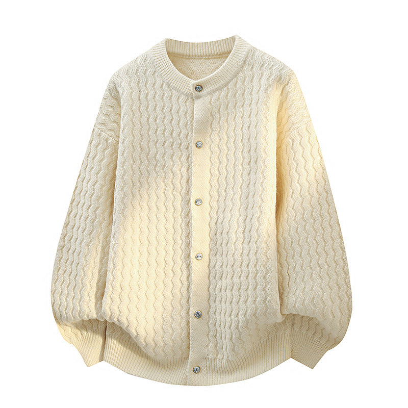 Damen Oversize-Strickjacke mit feiner Strukturstruktur & Perlenknopfleiste Echoarchiv