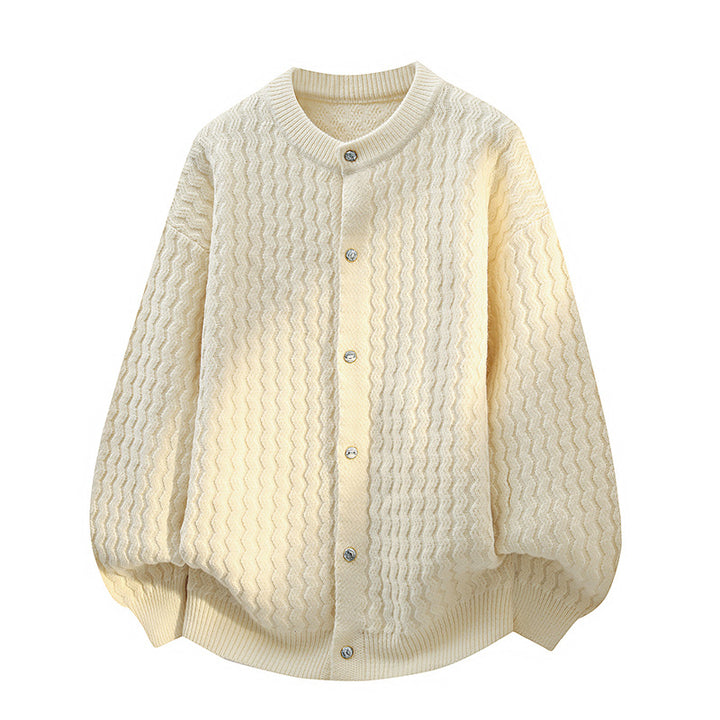 Damen Oversize-Strickjacke mit feiner Strukturstruktur & Perlenknopfleiste Echoarchiv