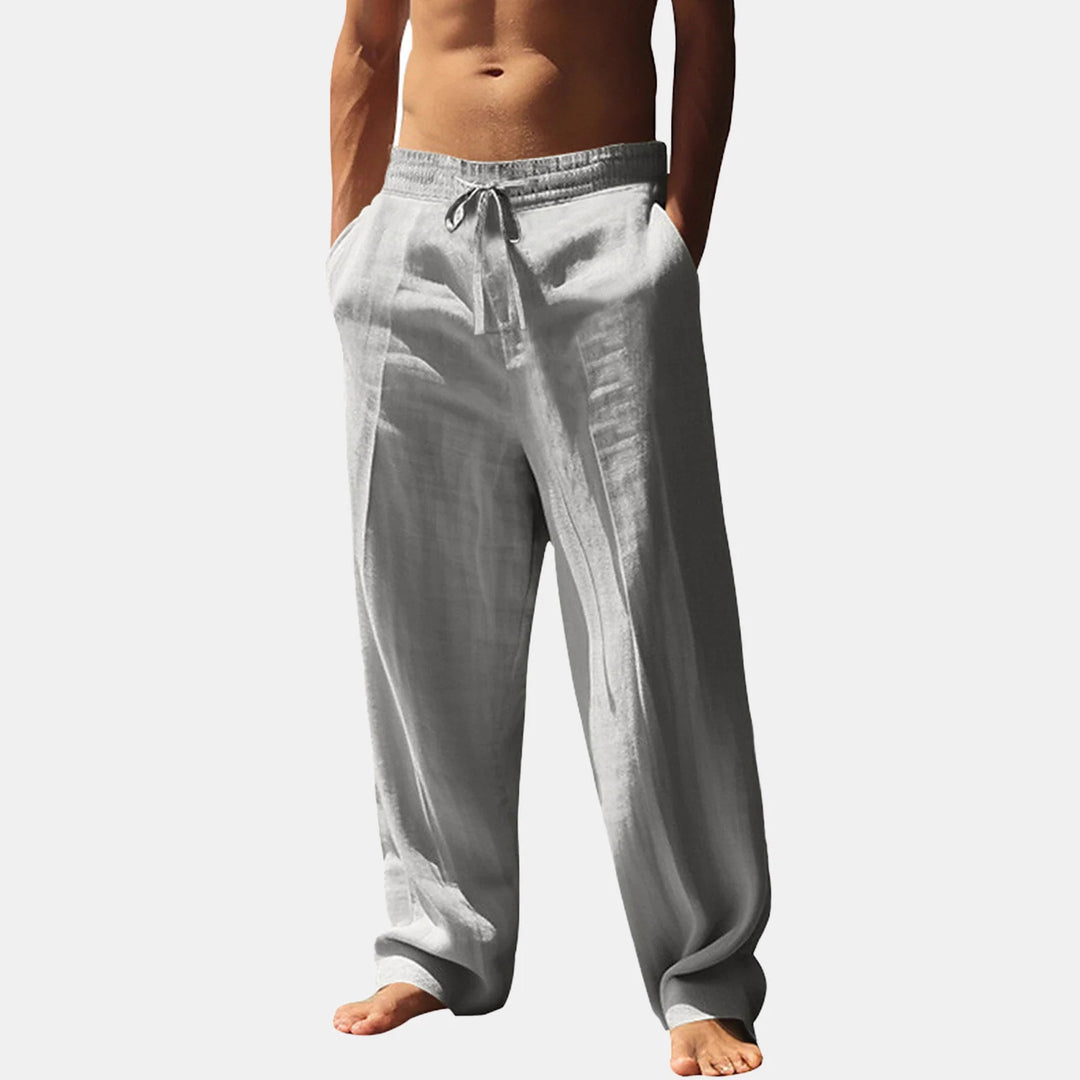 Herren lässige Leinenhose mit elastischem Bund und seitlichen Taschen Echoarchiv