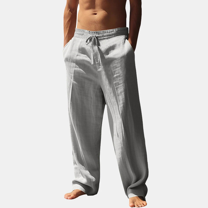 Herren lässige Leinenhose mit elastischem Bund und seitlichen Taschen Echoarchiv