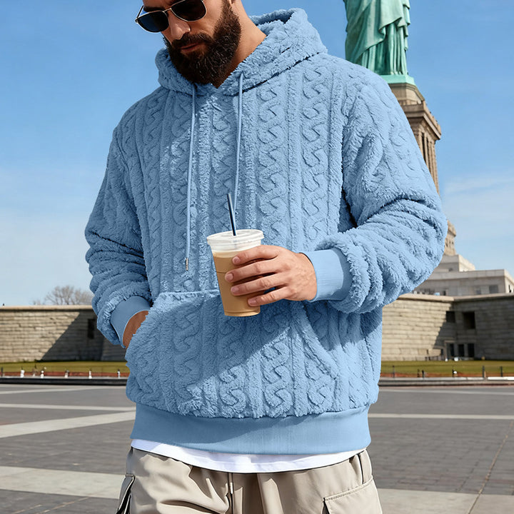 Herren nan Kuscheliger Sherpa-Hoodie mit Zopfmuster, Kängurutasche und Rippbündchen Echo Archiv