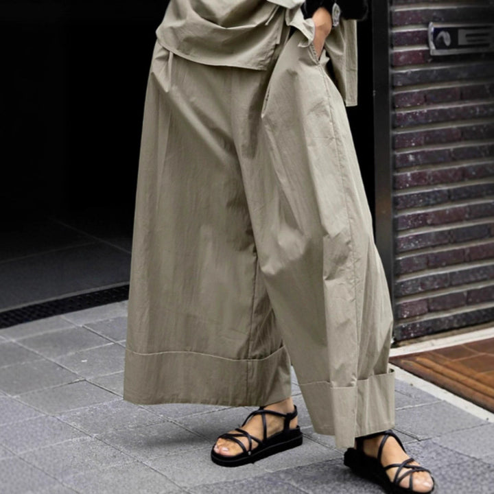 Damen Weite Palazzo-Hose mit hohem Bund und breitem Saum Echoarchiv