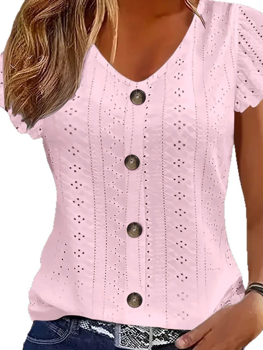 Damen luftige Bluse mit filigranem Lochmuster und Knopfdetails Echo Archiv