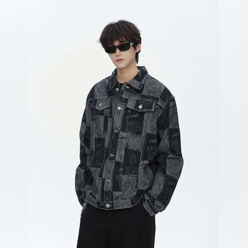 Herren Oversized Jeansjacke im Urban-Style mit grafischem Druck Echoarchiv
