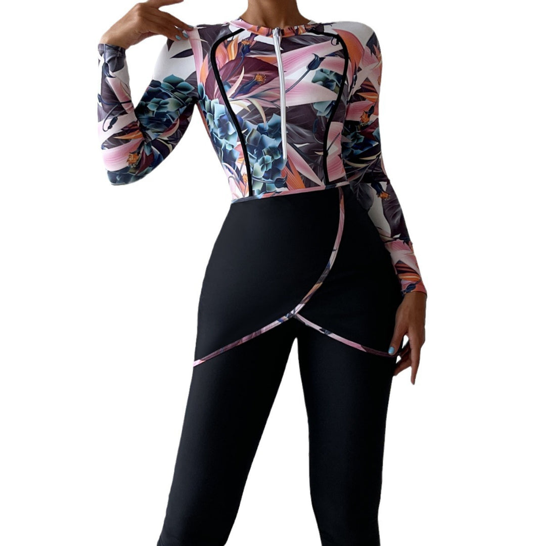 Damen Modischer Longsleeve-Schwimmanzug mit floralem Design Echo Archiv