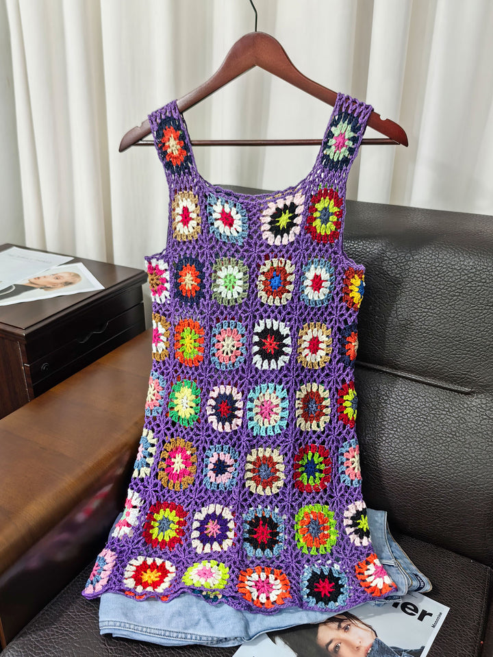 Damen luftiges Häkelkleid mit buntem Granny-Quadrat-Muster Echo Archiv