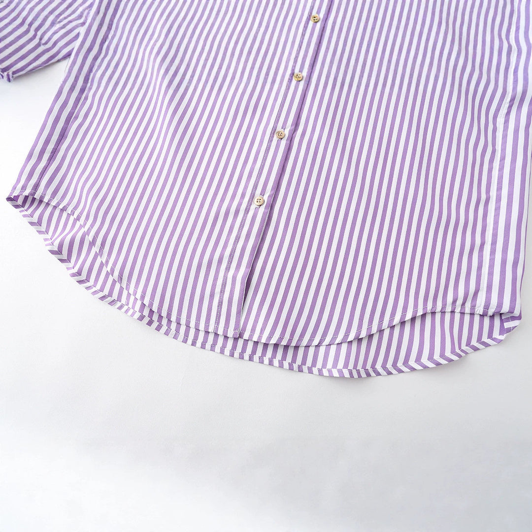 Damen Oversize-Hemdbluse mit kontrastierendem Kentkragen und gerundetem Saum Echo Archiv