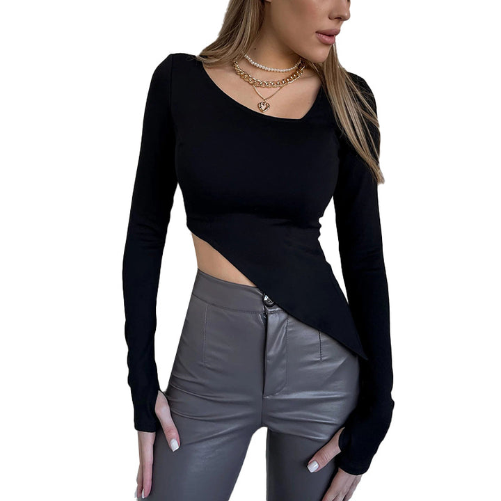 Damen Asymmetrisches tailliertes Cut-Out-Crop-Top mit langen Ärmeln Echo Archiv