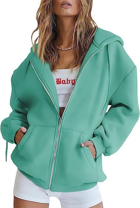 Damen oversized Kapuzenjacke mit durchgehendem Reißverschluss Kängurutaschen und weichem Sweatmaterial – Auréline