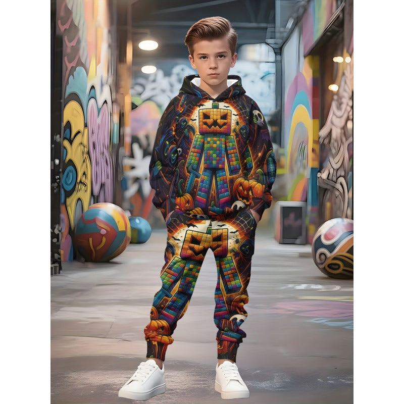 Unisex nan Kinder Jogginganzug mit Kapuzenpullover und detailreichem Auto-Print Echo Archiv