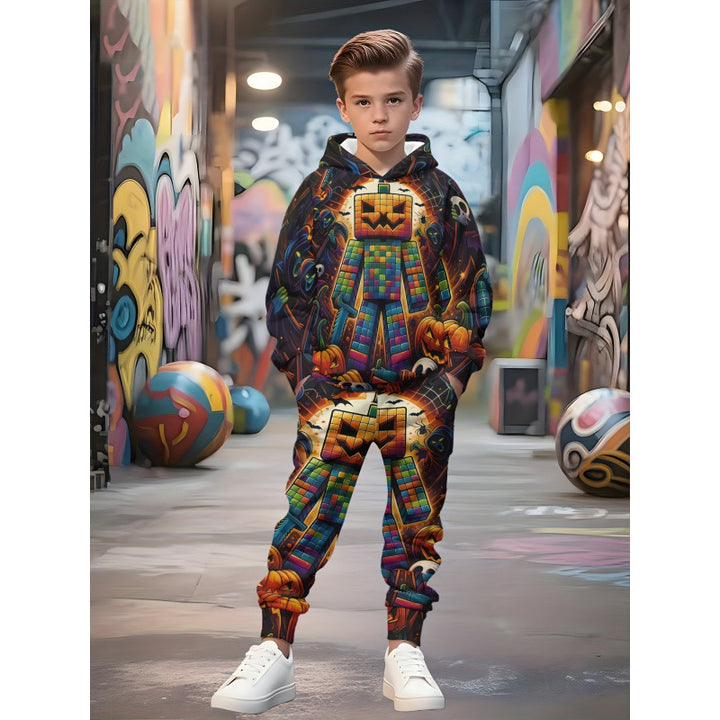 Unisex nan Kinder Jogginganzug mit Kapuzenpullover und detailreichem Auto-Print Echo Archiv