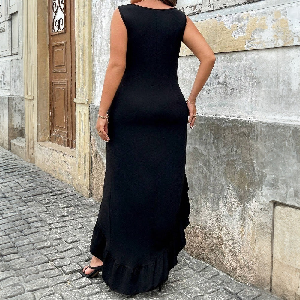 Damen elegantes Maxikleid mit asymmetrischem Saum und Rüschendetails Echo Archiv