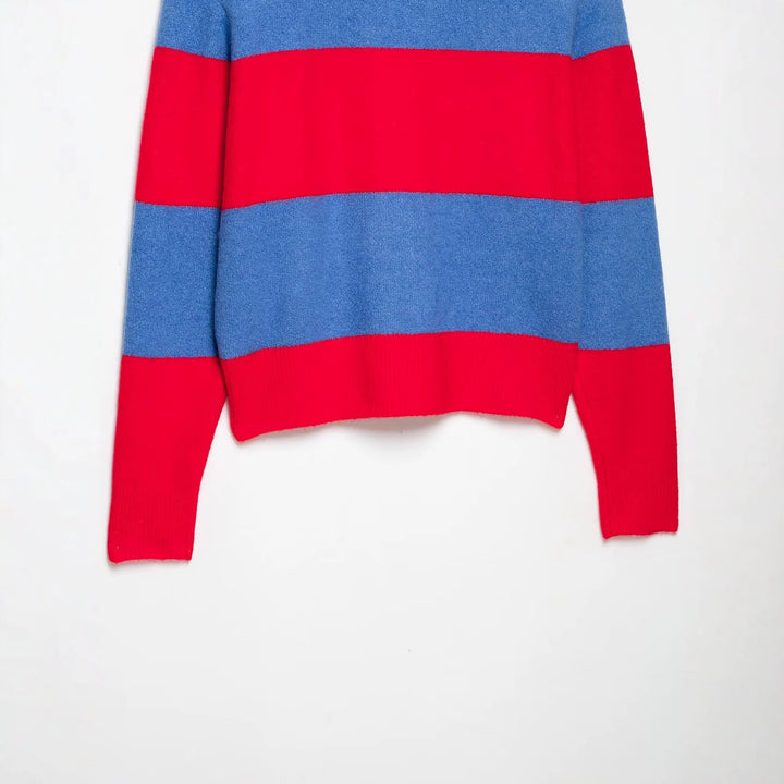 Damen Gestreifter Rugby-Pullover mit Polokragen und kurzem Schnitt Echoarchiv