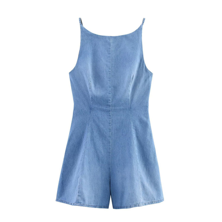 Damen Denim Jumpsuit mit schmalem Schnitt und verstellbaren Trägern Echo Archiv