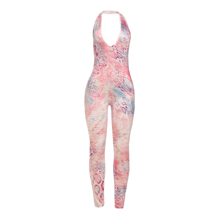Damen Bodycon Jumpsuit mit schmalem Schnitt und tiefem V-Ausschnitt Echo Archiv