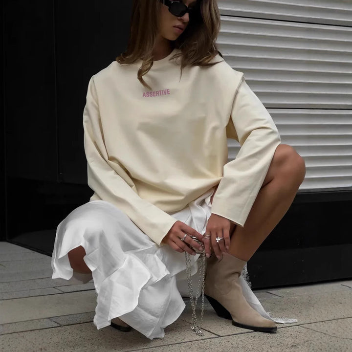 Damen Oversized Longsleeve-Sweatshirt mit Statement-Print und Rundhalsausschnitt – Avérine