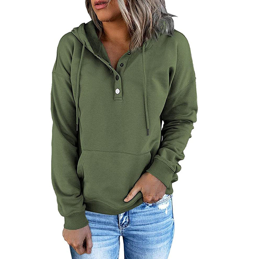Damen Kapuzenpullover mit Knopfdetails und weichem Fleece-Material Echoarchiv