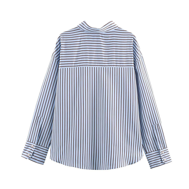 Damen Oversize Gestreifte Hemdbluse mit Kentkragen, durchgehender Knopfleiste und langen Manschetten Echo Archiv