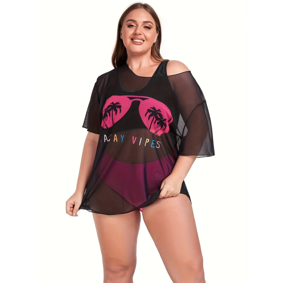 Damen Netz-Strandkleid mit lässigem Aufdruck Echo Archiv