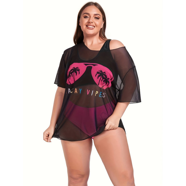 Damen Netz-Strandkleid mit lässigem Aufdruck Echo Archiv