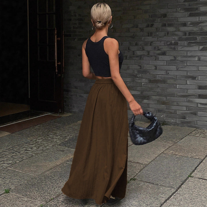 Damen Maxirock mit hoher Taille, Wickelbund und voluminösem Faltenfall – Valéora