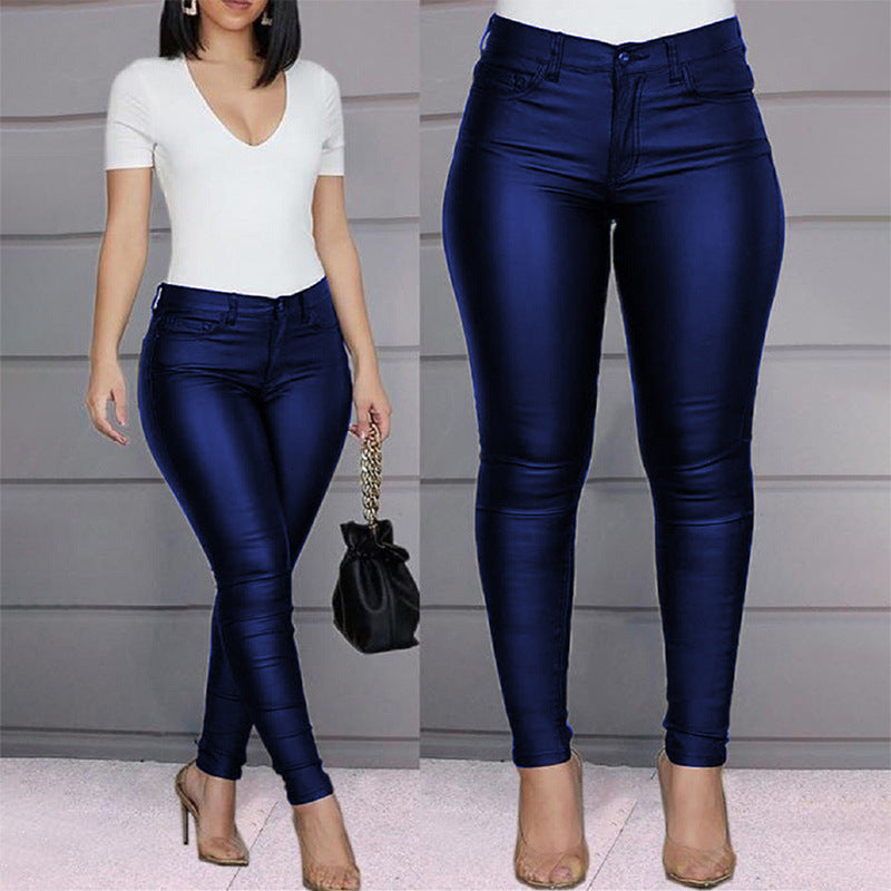 Damen figurbetonte High‑Waist Kunstlederhose im Skinny‑Cut mit Five‑Pocket Echo Archiv