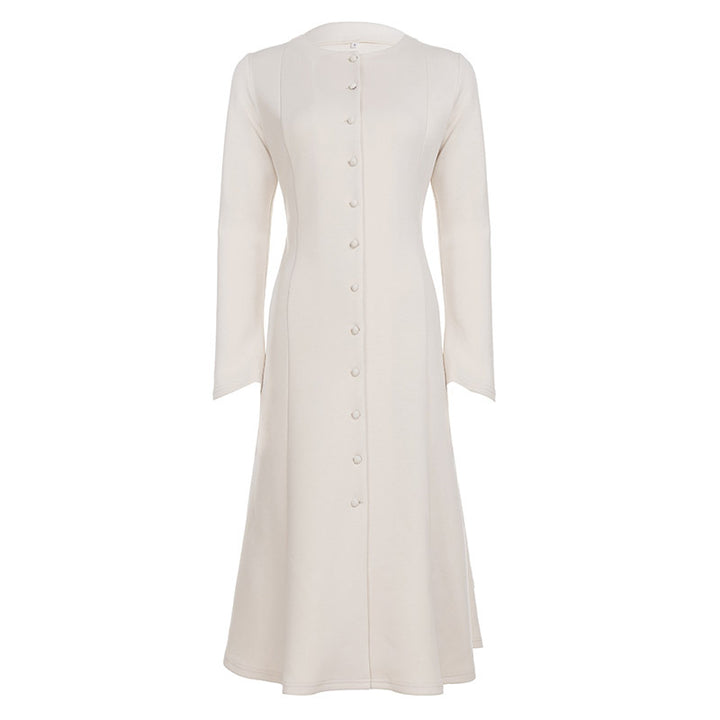 Damen Langärmeliges Midikleid im A Linien Schnitt mit durchgehender Knopfleiste Echo Archiv