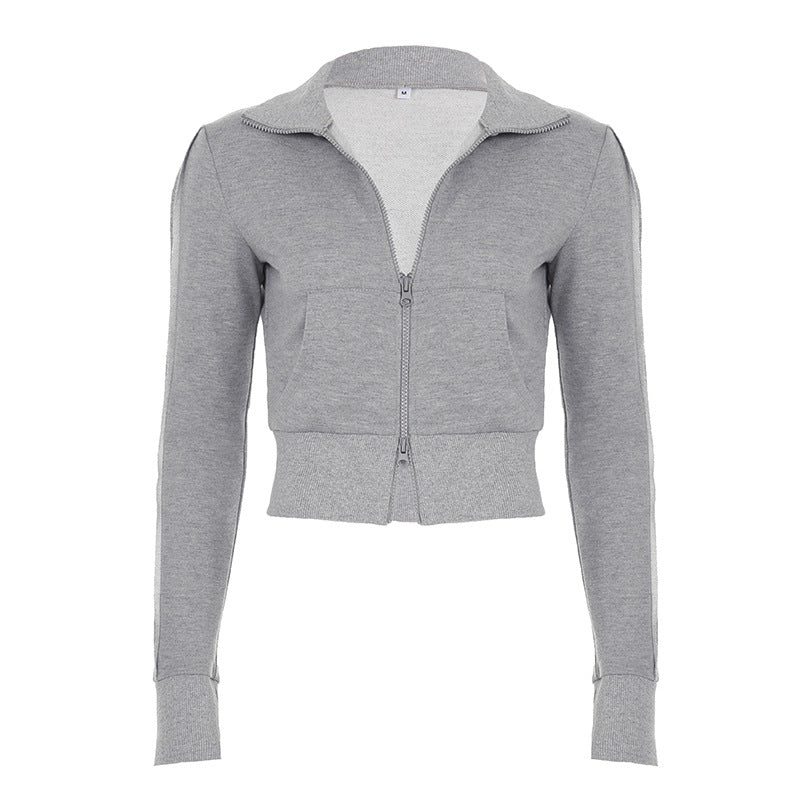 Damen nan taillierte Cropped-Kapuzenjacke mit durchgehendem Reißverschluss, elastischem Abschlussbund und dekorativem College-Print Echo Archiv