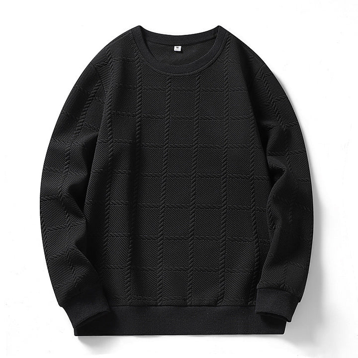 Herren Feinstrukturierter Rundhals‑Strickpullover mit Karomuster und lässigem Schnitt Echo Archiv