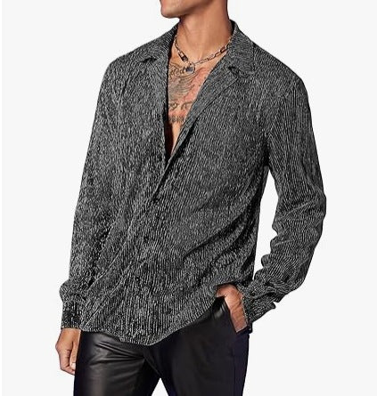 Damen nan schimmernde Crinkle-Hemdbluse mit Viskose-Optik Hemdkragen und Manschetten Echo Archiv